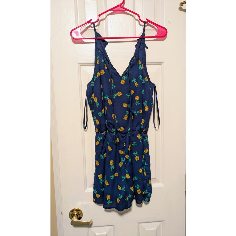 As U Wish - Blue Pineapple Print Tie Front Romper / Playsuit - Sz S - EUC